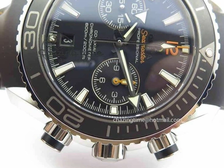 0429 Planet Ocean Master Chrono 45mm SS OM 1:1 Best Edition Black Dial Orange 12 On Rubber Strap A Durable 8169